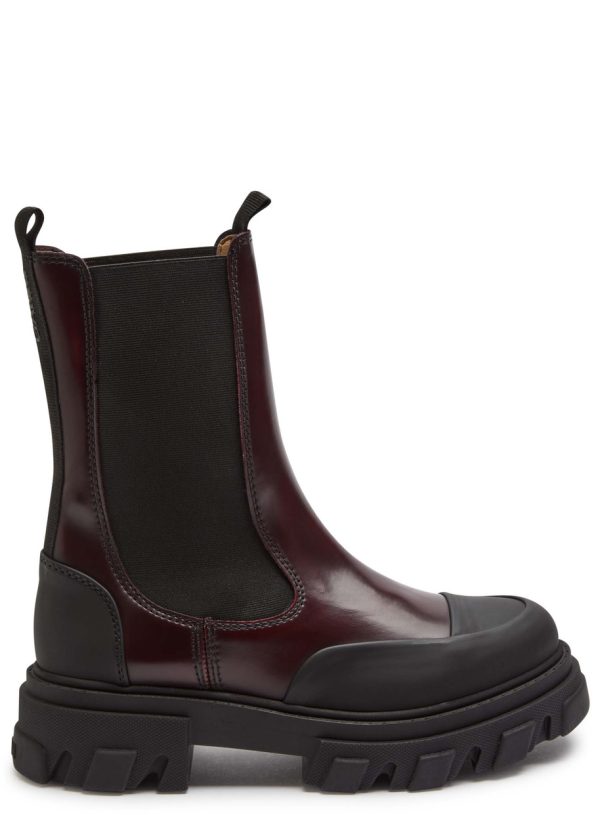Ganni Cleated Leather Chelsea Boots - Black Red - 36 (IT36/ UK3)