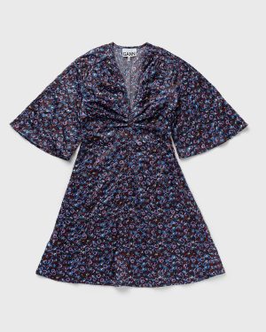 Ganni Crinkled Satin V-neck Mini Dress women Dresses blue in size:S