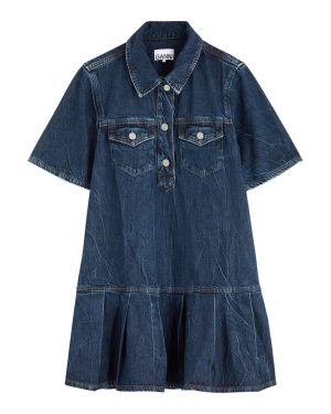 Ganni Crinkled-effect Denim Mini Dress - 44 (UK16 / XL)
