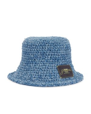 Ganni Denim Handknit Bucket Hat in Light Indigo - Blue. Size all.