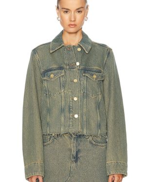 Ganni Denim Jacket in Shitake - Denim-Dark. Size 32 (also in ).