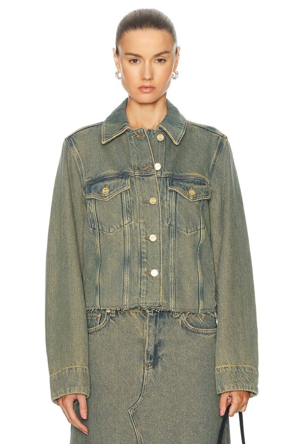 Ganni Denim Jacket in Shitake - Denim-Dark. Size 32 (also in ).