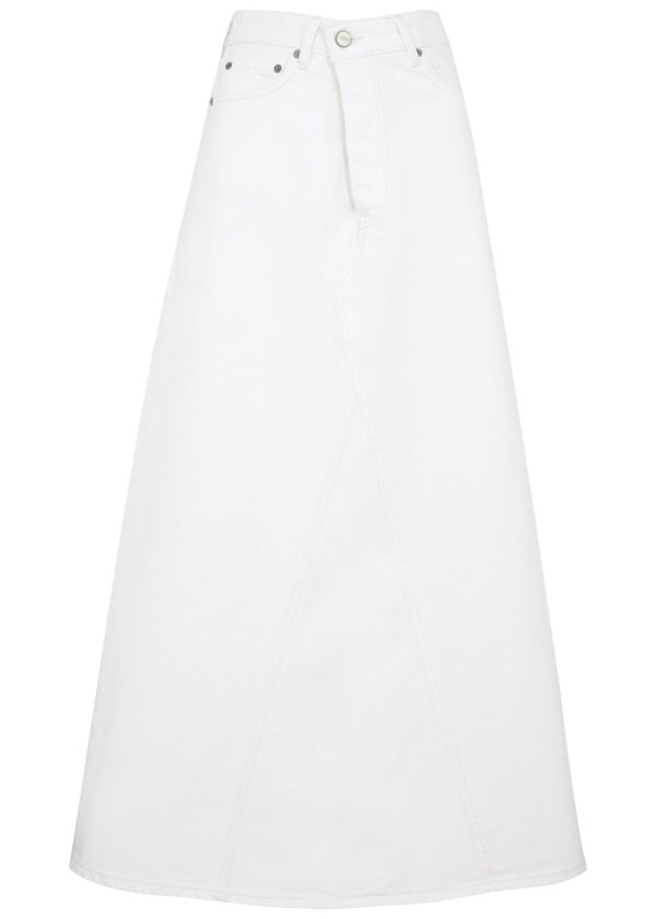 Ganni Double Fly Denim Maxi Skirt - White - 14