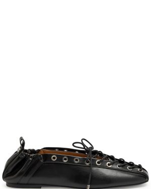 Ganni Eyelet-embellished Faux Leather Ballet Flats - Black - 38 (IT38/ UK5)