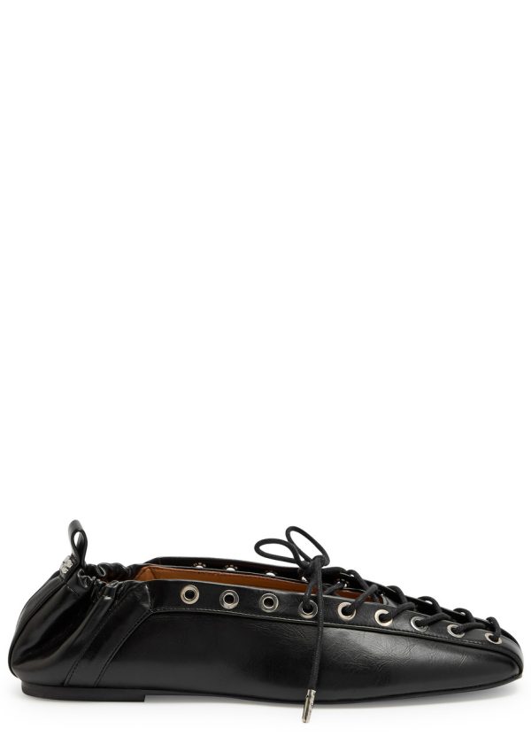 Ganni Eyelet-embellished Faux Leather Ballet Flats - Black - 38 (IT38/ UK5)