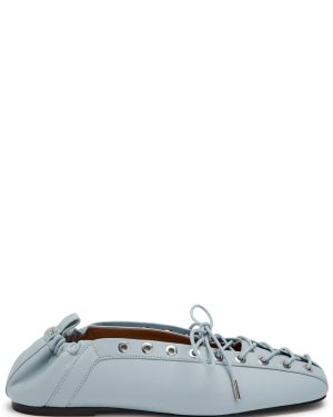 Ganni Eyelet-embellished Faux Leather Ballet Flats - Light Blue - 39 (IT39/ UK6)