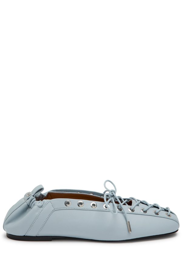 Ganni Eyelet-embellished Faux Leather Ballet Flats - Light Blue - 39 (IT39/ UK6)