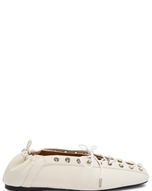 Ganni Eyelet-embellished Faux Leather Ballet Flats - Off White - 40 (IT40/ UK7)
