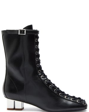 Ganni Eyelets Lace-up Faux Leather Ankle Boots - Black - 39 (IT39/ UK6)