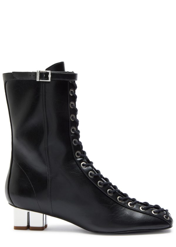 Ganni Eyelets Lace-up Faux Leather Ankle Boots - Black - 39 (IT39/ UK6)