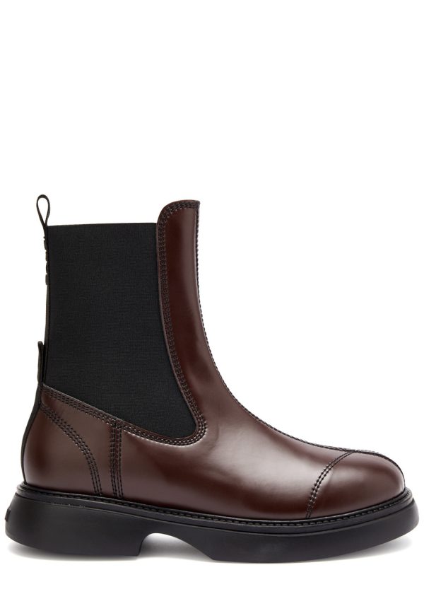 Ganni Faux Leather Chelsea Boots - Brown - 37 (IT37/ UK4)