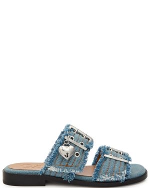 Ganni Feminine Buckle Ballerina Denim Sliders - 40 (IT40/ UK7)