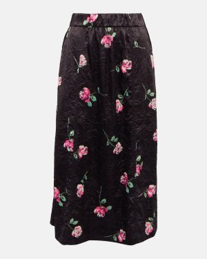 Ganni Floral A-line satin midi skirt