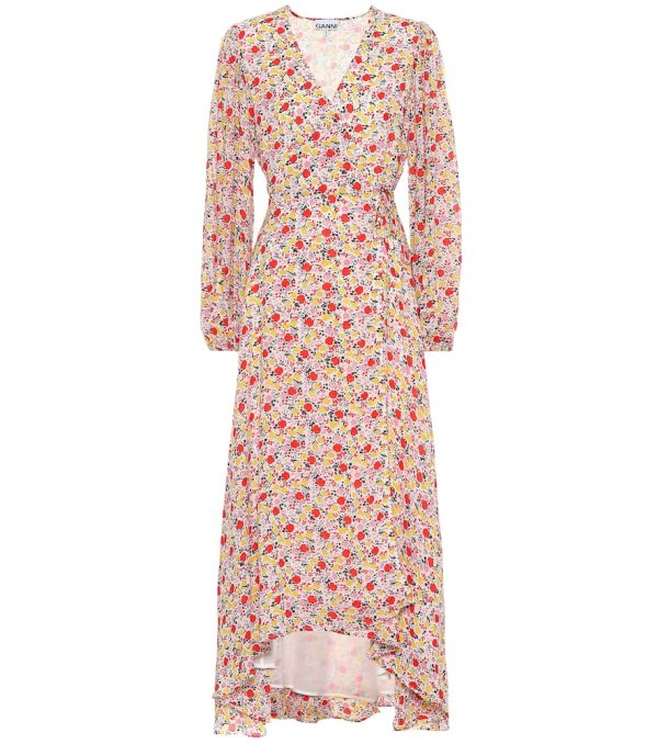 Ganni Floral georgette wrap dress