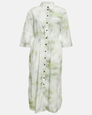 Ganni Green Tie-Dye Print Button Front Long Shirt Dress M