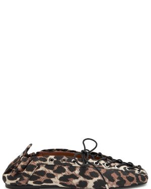 Ganni Leopard Eyelet-embellished Canvas Ballet Flats - 39 (IT39/ UK6)