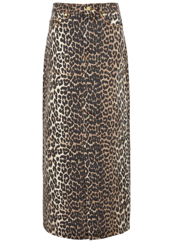 Ganni Leopard-print Stretch-denim Maxi Skirt - 44 (UK16 /xl)