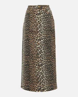 Ganni Leopard-print denim maxi skirt