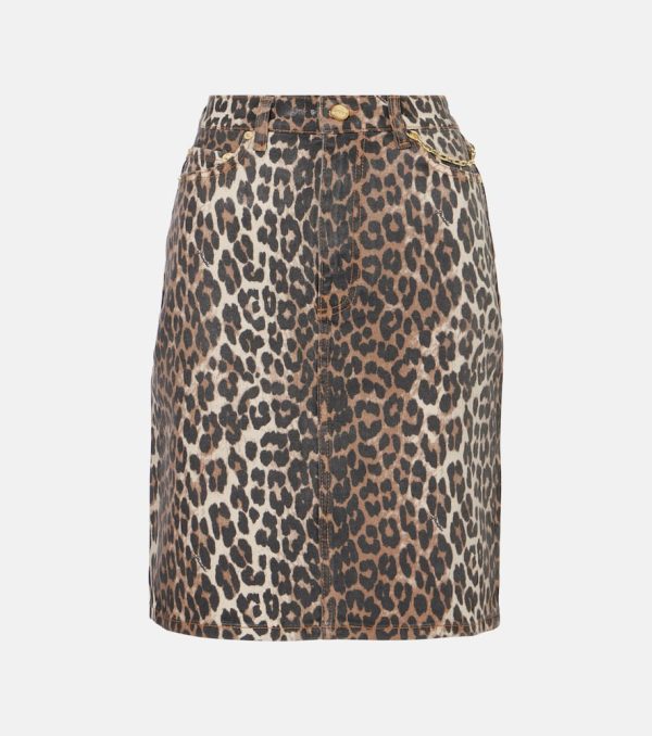Ganni Leopard-print denim skirt