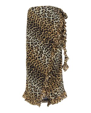 Ganni Leopard-print wrap midi skirt