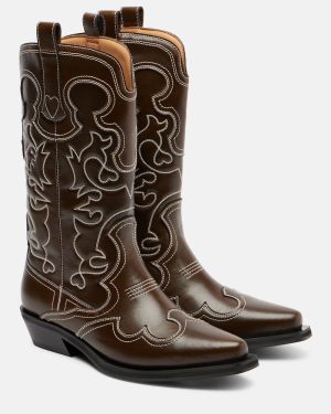 Ganni Mid Shaft embroidered cowboy boots