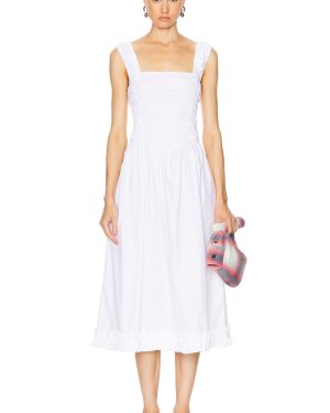 Ganni Midi Smock Dress in Bright White - White. Size 40 (also in ).