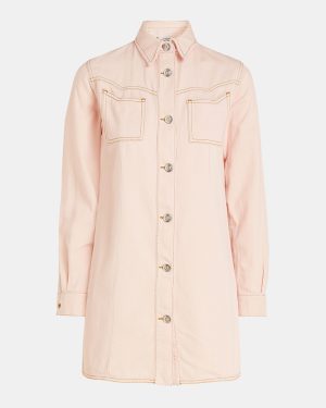 Ganni Pink Washed Kress Soft Denim Mini Shirt Dress M