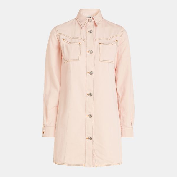 Ganni Pink Washed Kress Soft Denim Mini Shirt Dress M