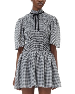 Ganni Sheer Check Mini Smock Dress