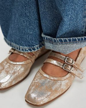 Gemini Ballet Flats by Free People in Champagne Metallic, Size: US 6