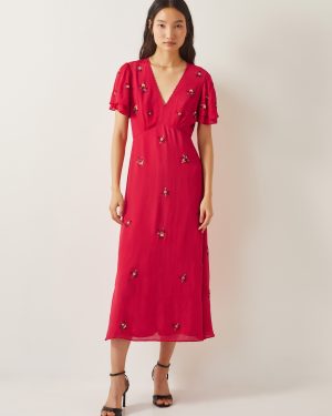 Gia Embellished Tea Dress Red