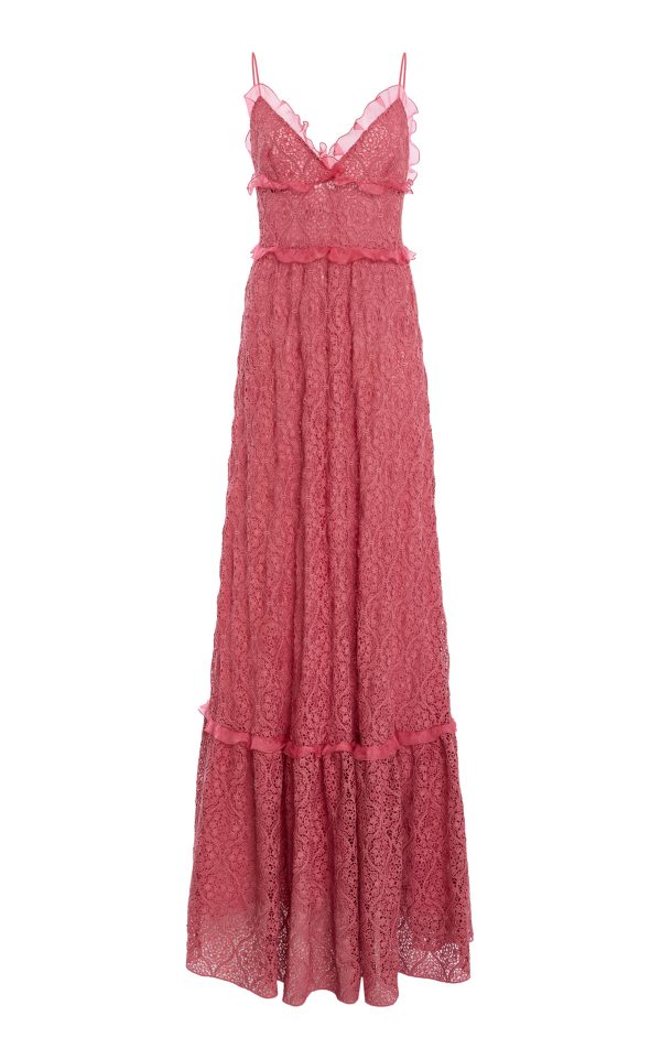 Giambattista Valli - Ruffled Macrame Maxi Dress - Pink - IT 52 - Only At Moda Operandi