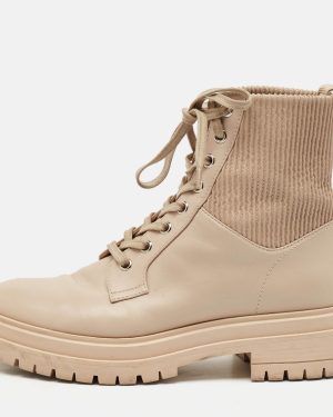 Gianvito Rossi Beige Leather Martis Combat Boots Size 38