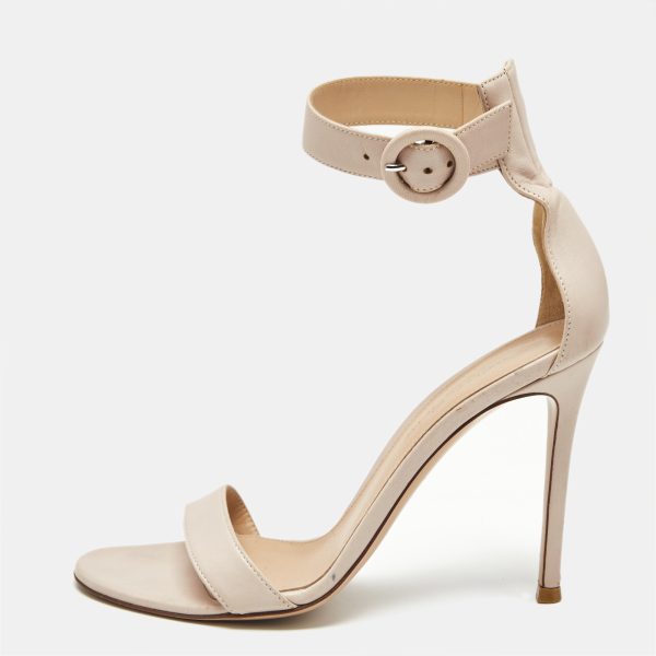 Gianvito Rossi Beige Leather Portofino Ankle Strap Sandals Size 37