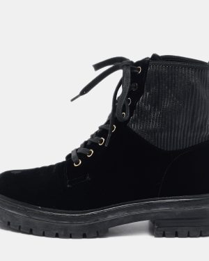 Gianvito Rossi Black Fabric and Velvet Combat Boots Size 40