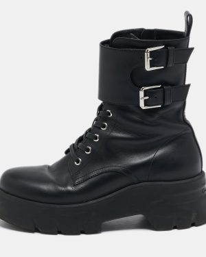 Gianvito Rossi Black Leather Marloe Combat Boots Size 38