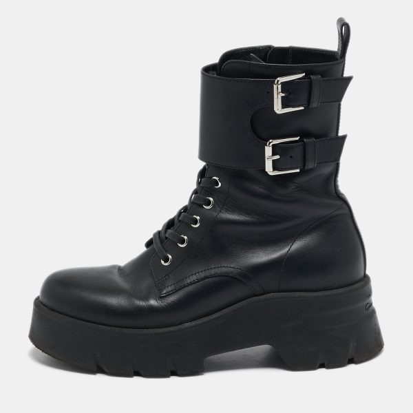 Gianvito Rossi Black Leather Marloe Combat Boots Size 38
