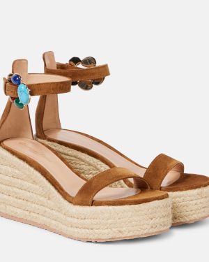 Gianvito Rossi Embellished suede platform espadrilles
