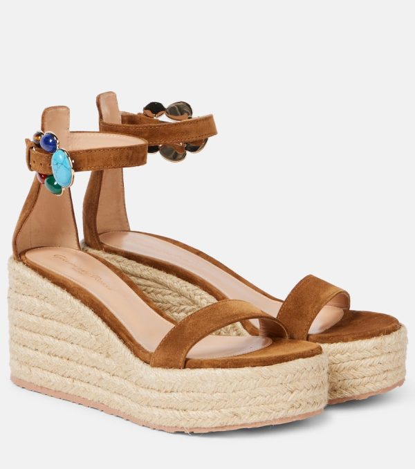 Gianvito Rossi Embellished suede platform espadrilles