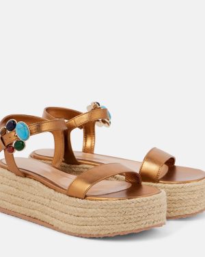 Gianvito Rossi Metallic leather platform espadrilles
