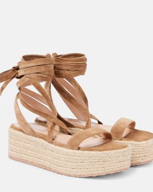 Gianvito Rossi Suede-trimmed platform espadrilles