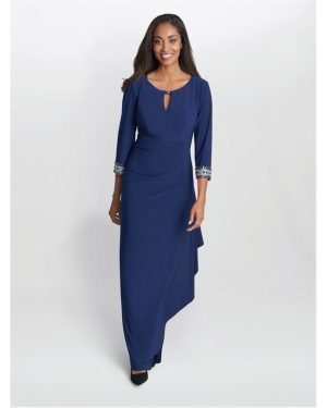 Gina Bacconi Akia Long Jersey A-Line Dress - Blue