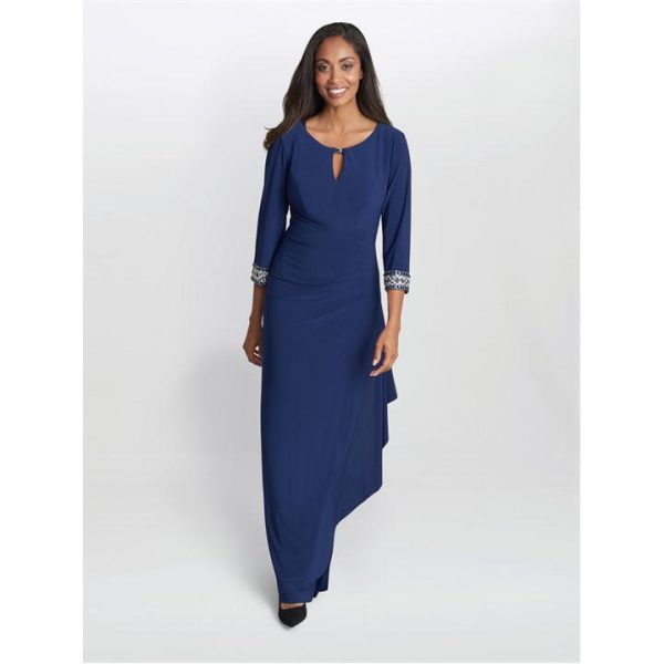 Gina Bacconi Akia Long Jersey A-Line Dress - Blue