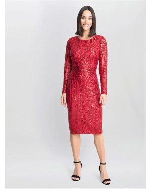 Gina Bacconi Angelique Red Sequin Midi Dress