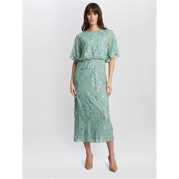 Gina Bacconi Ava Sequin Midi Dress - Green