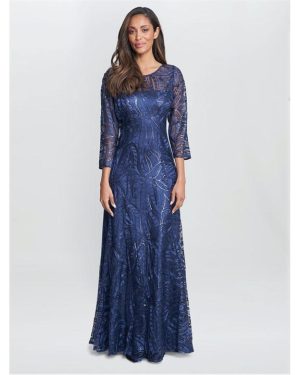 Gina Bacconi Isabel Maxi Embroidered A-Line Dress - Blue