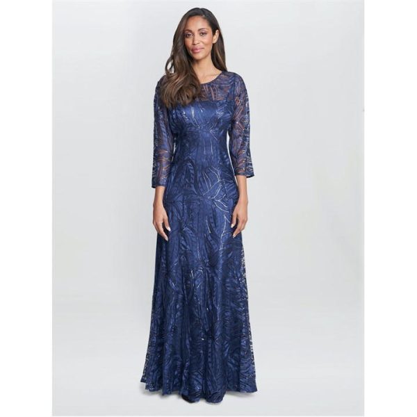 Gina Bacconi Isabel Maxi Embroidered A-Line Dress - Blue