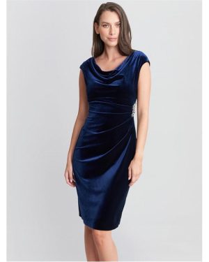Gina Bacconi Jeanie Velvet Cowl Neck Dress - Blue