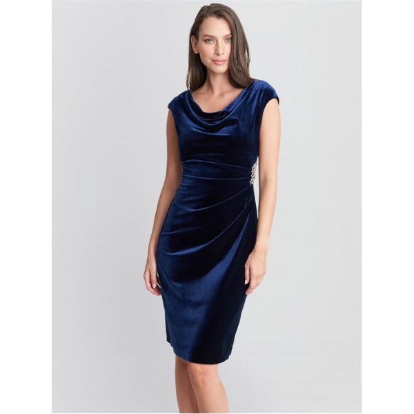 Gina Bacconi Jeanie Velvet Cowl Neck Dress - Blue