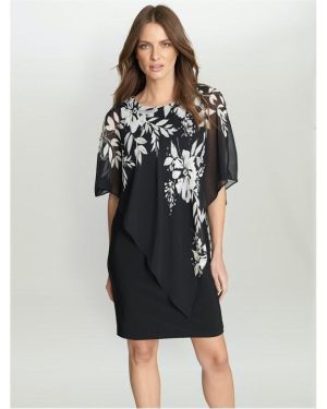 Gina Bacconi Kiya Asymmetric Dress With Foil Detail - Black